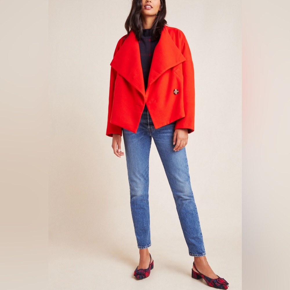 Anthropologie Sascha Asymmetrical Drop Shoulder Red Jacket Size XS